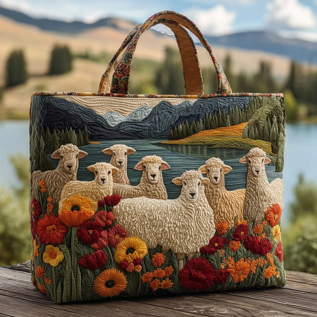 Handgefertigte Tasche - Schaf am See