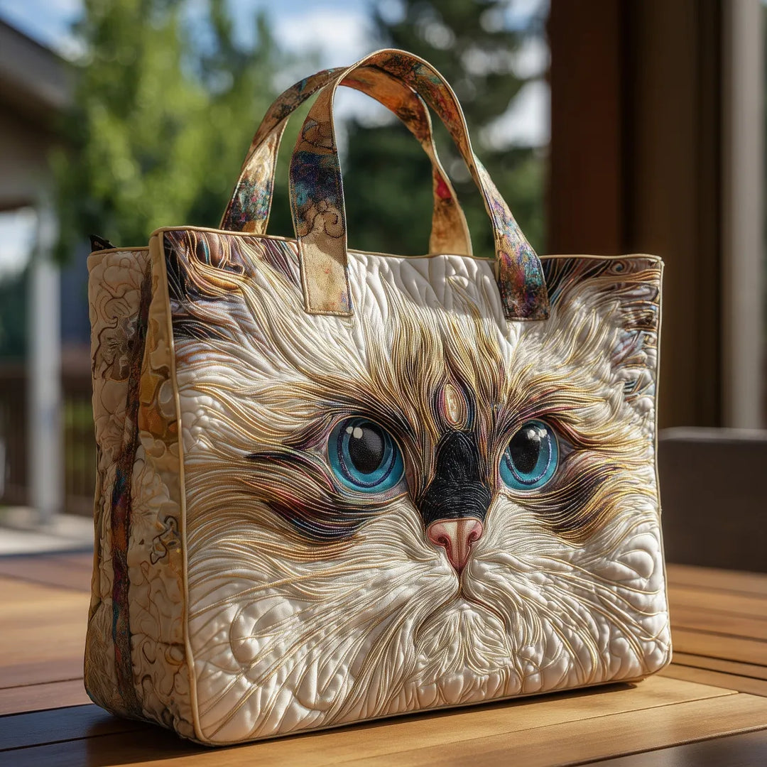 Handgefertigte Tasche - Weißer Kater mit blauen Augen