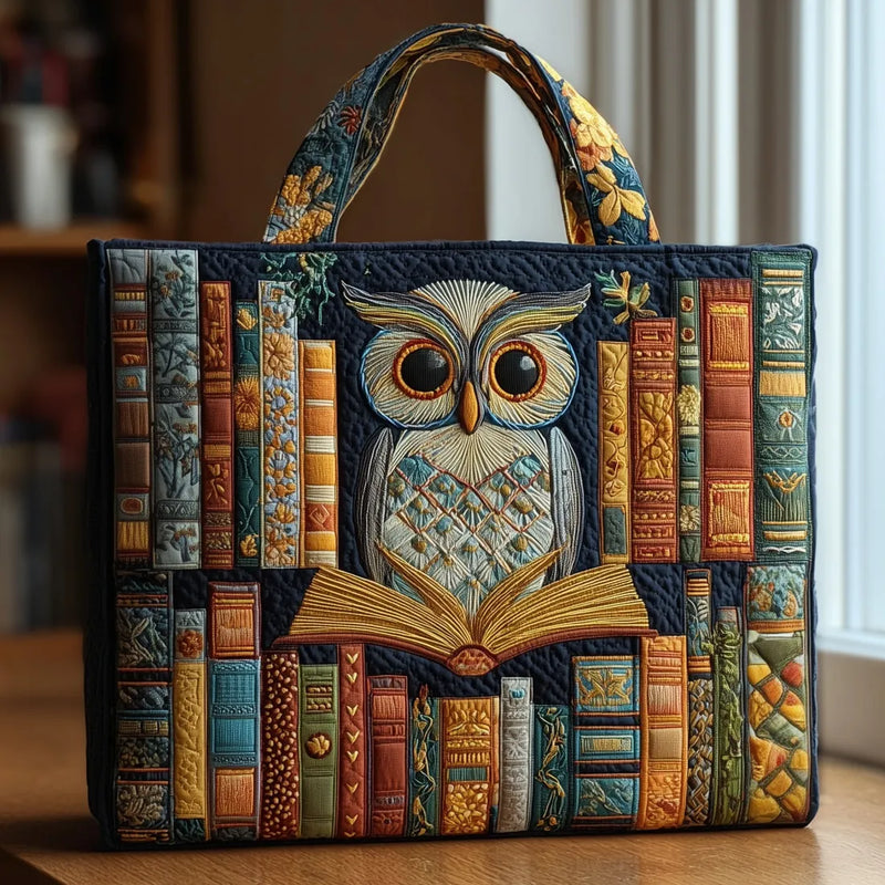 Handgefertigte Tasche - Eule und Vintage Bücher