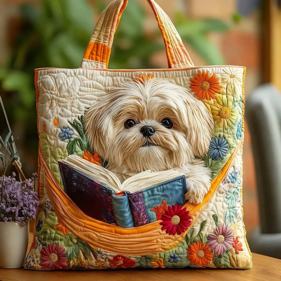 Artisan Tote - Shih Tzu mit Büchern und Blumen