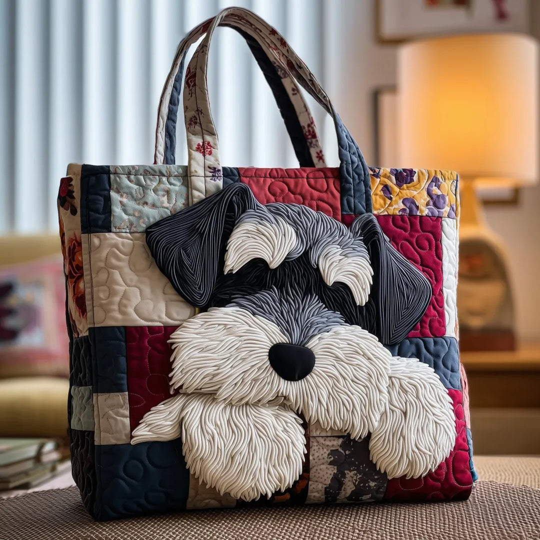 Bestickte Vintage-Tasche „Schnauzer auf Patchwork" — Hundemotiv
