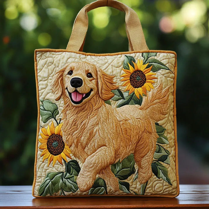 Vintage-Tasche „Golden Retriever und Sonnenblumen“ — Sommer
