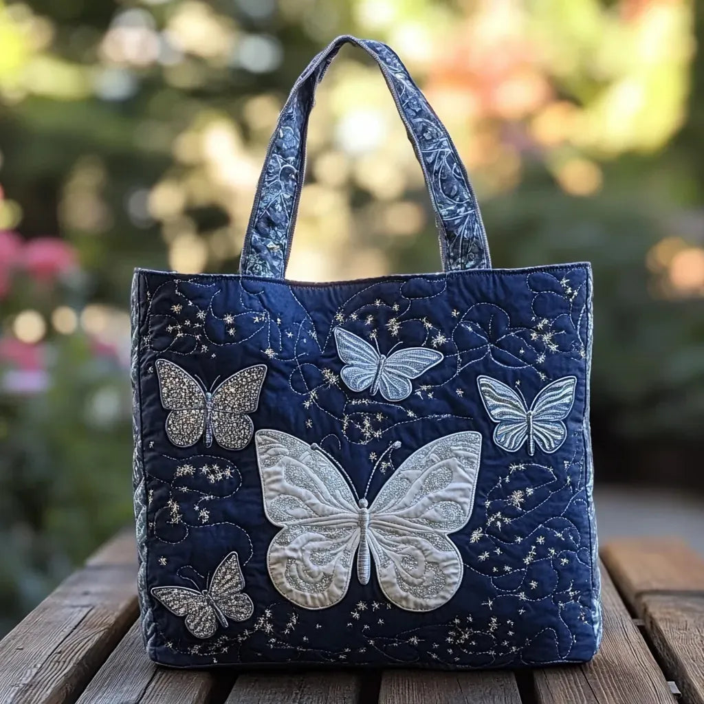 Handgefertigte Tasche - Silberner Schmetterling