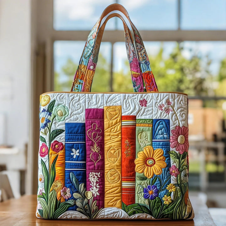 Bestickte Vintage-Tasche „Bücher und Feldblumen" — Bibliothek