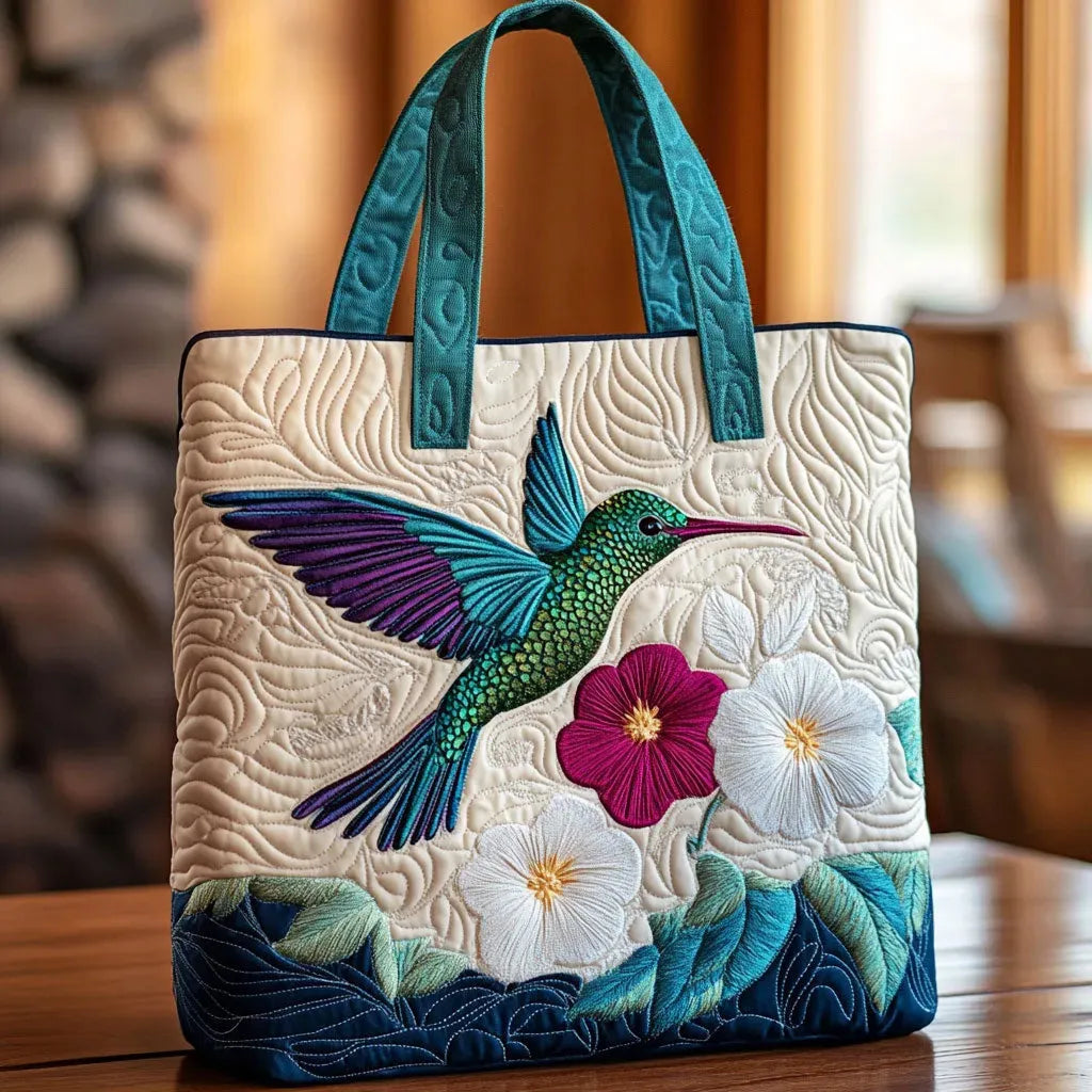 Gepolsterte Tasche - Kolibri und weiße Blume