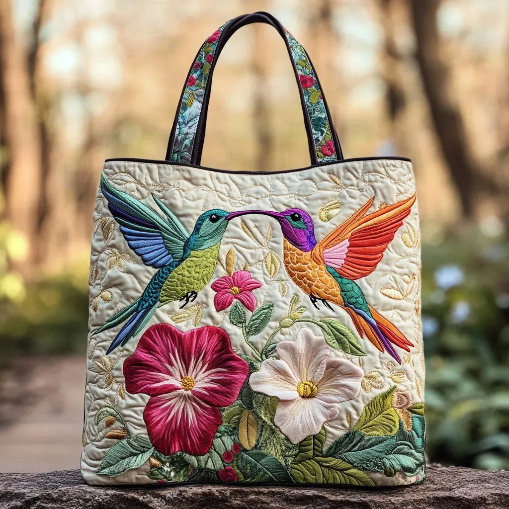 Bestickte Vintage-Tasche „Kolibris und Hibiskus" — Exotisch
