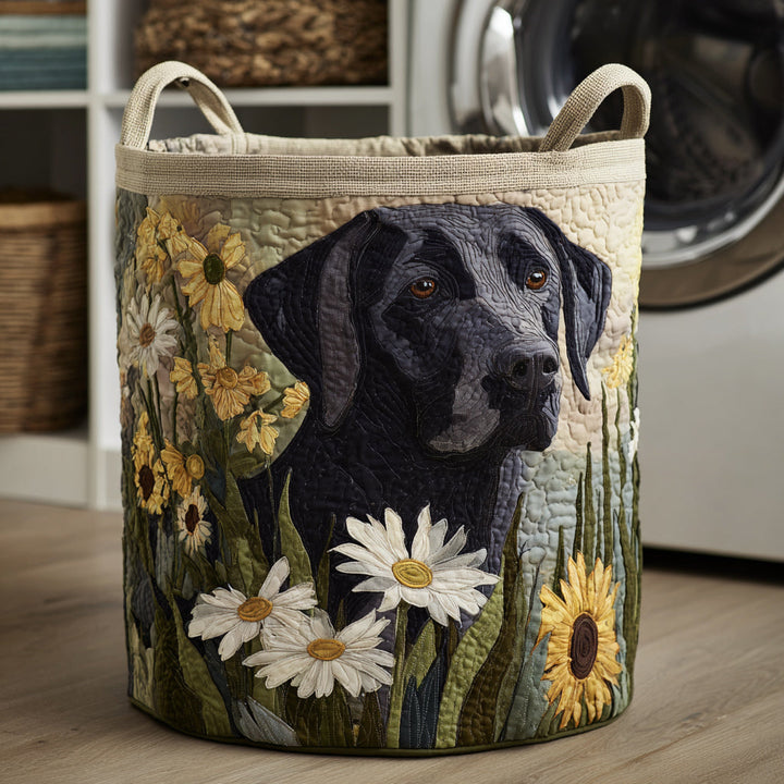 Schwarzer Labrador Blüten Wäschekorb