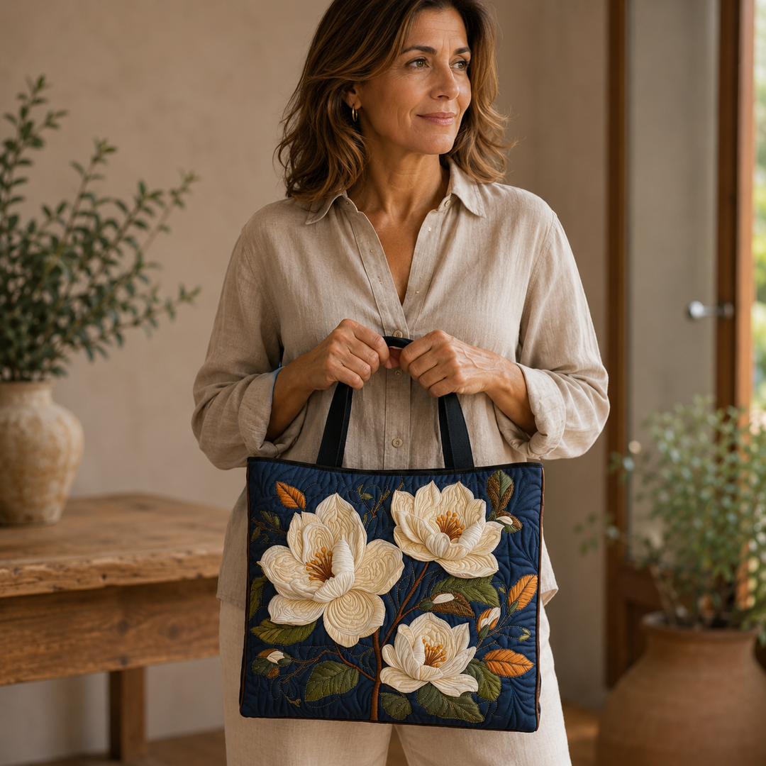 Vintage-Handtasche „Magnolie in der Dämmerung“ — Marineblau