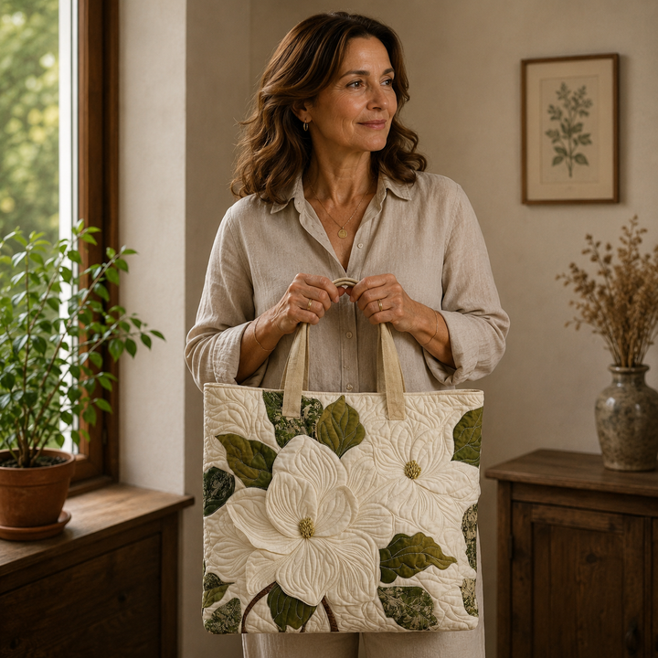 Bestickte Vintage-Tasche „Weiße Magnolie“ — Klassisch