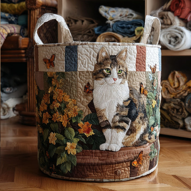 Katze zwischen Blüten Wäschekorb