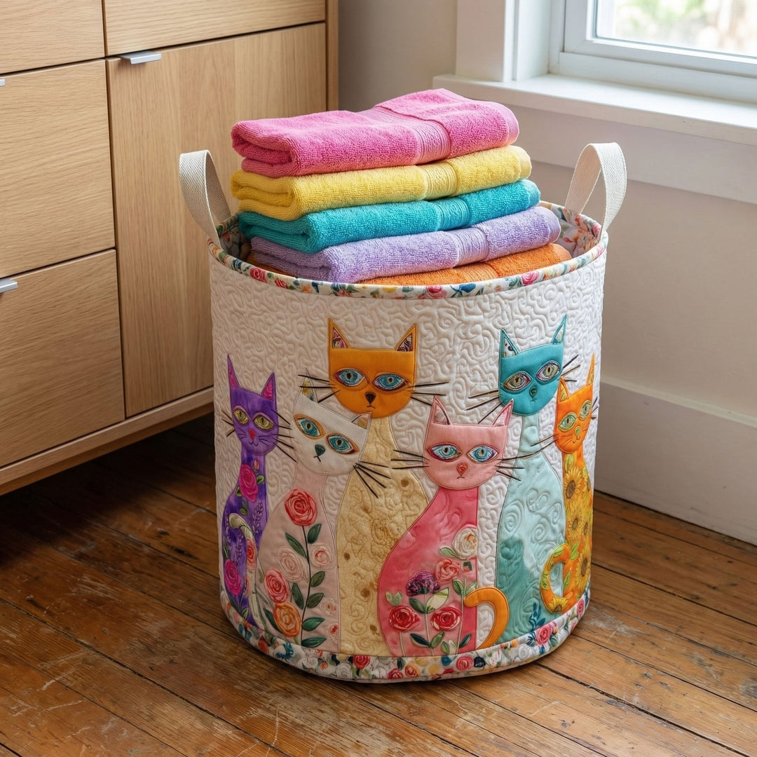 Fröhlicher Katzen-Patch Wäschekorb