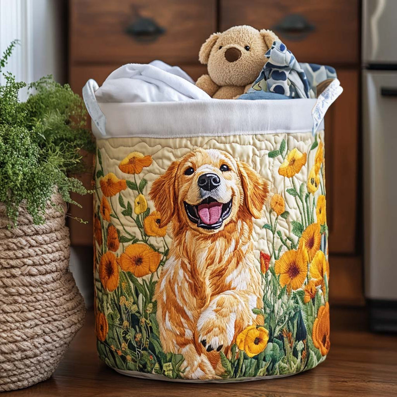 Fröhlicher Goldener Welpen Wäschekorb