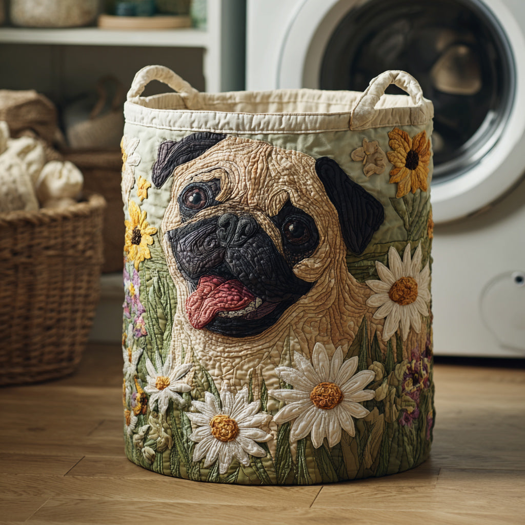 Mops im Gänseblümchen Wäschekorb