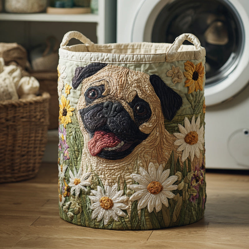 Mops im Gänseblümchen Wäschekorb