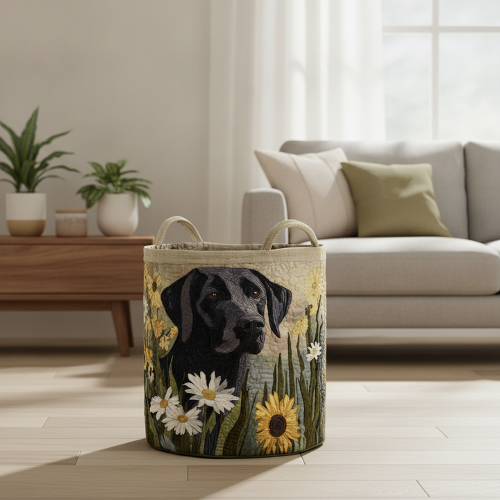 Schwarzer Labrador Blüten Wäschekorb