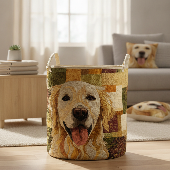 Fröhlicher Golden Retriever Wäschekorb