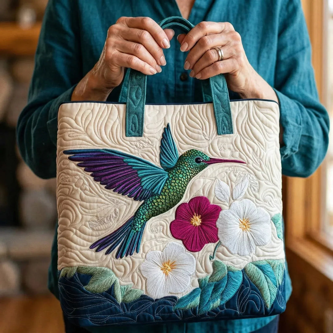 Gepolsterte Tasche - Kolibri und weiße Blume