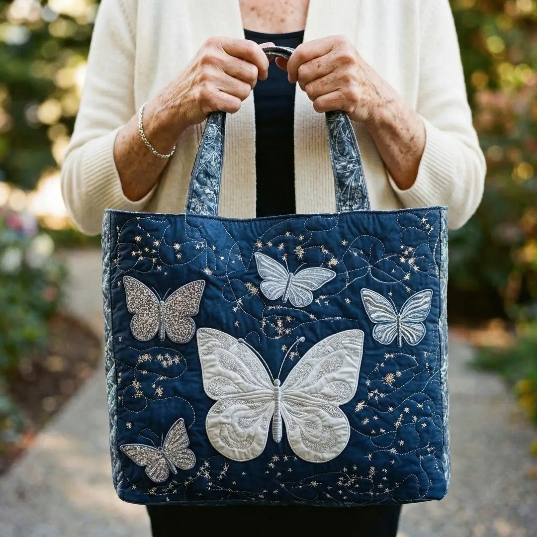 Handgefertigte Tasche - Silberner Schmetterling