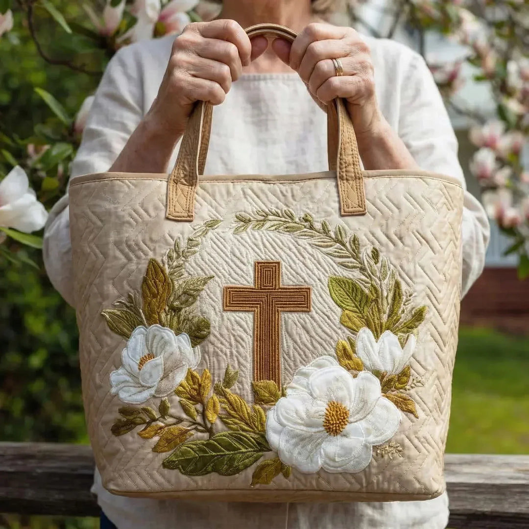 Bestickte Vintage-Tasche „Kreuz und weiße Rosen“ — Sakral